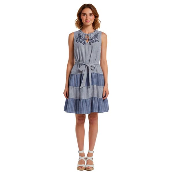 Womens Figueroa & Flower Sleeveless Mix Stripe Tier A-Line Dress