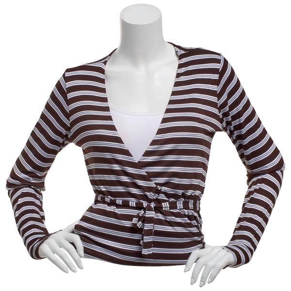 Juniors No Comment Jersey Surplice Neck Tie Back Top - Stripes