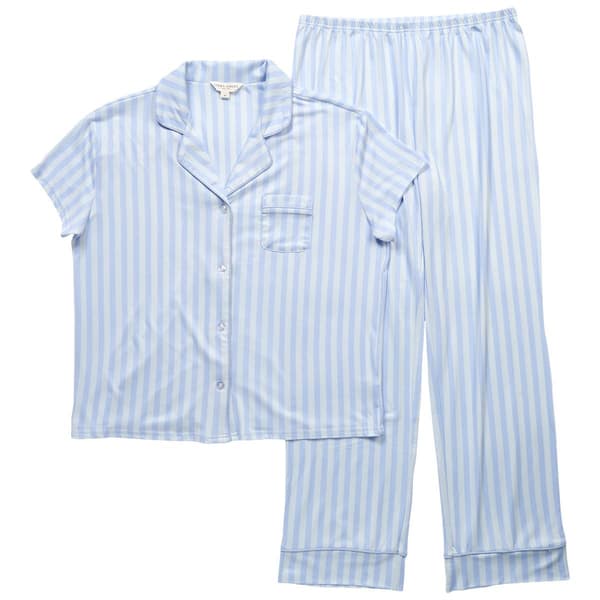 Womens Laura Ashley&#40;R&#41; Stripe Notch Collar Pajama Set - Blue - image 