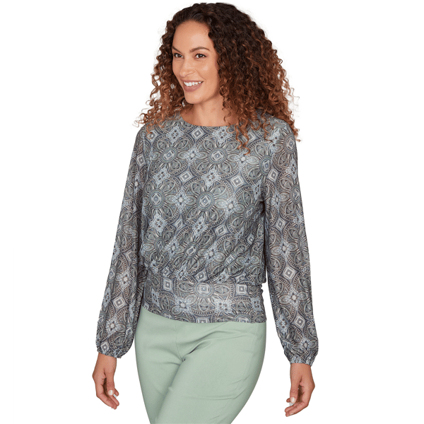 Petite Emaline Seabreeze Essence Long Sleeve Medallion Blouse