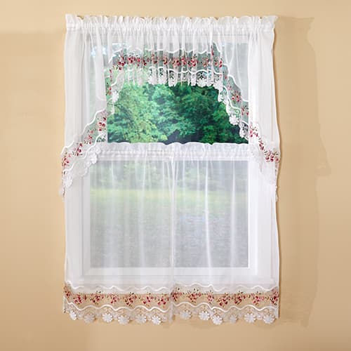 Vintage Embroidered Macrame Trim Valance - 58x14