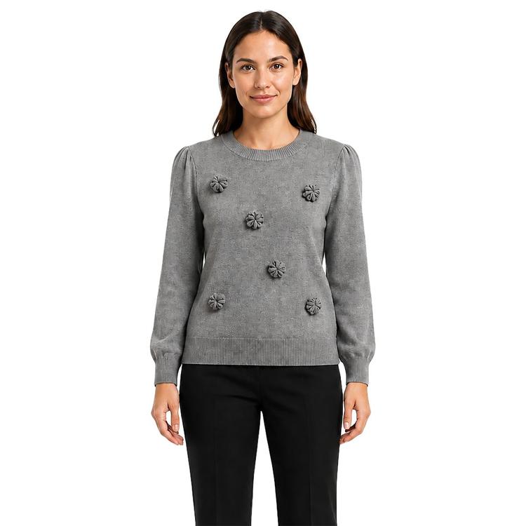 Womens Zac & Rachel Long Puff Sleeve Textured Floral Sweater