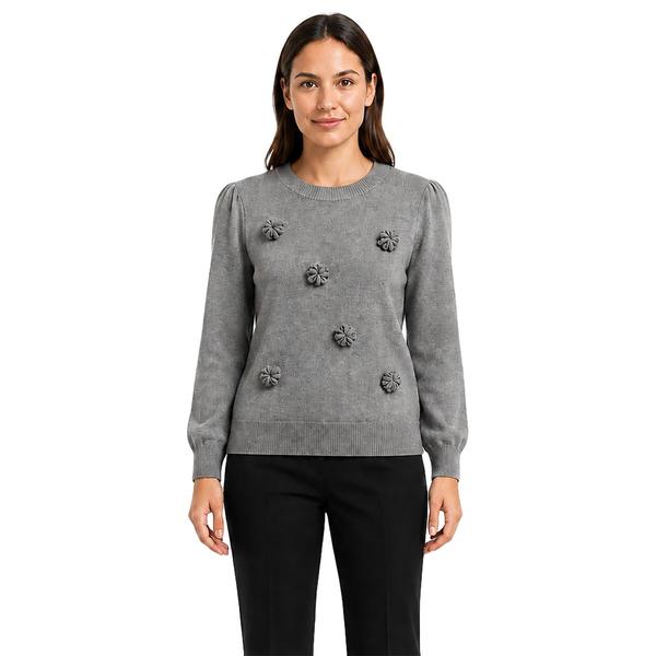 Womens Zac & Rachel Long Puff Sleeve Textured Floral Sweater - image 