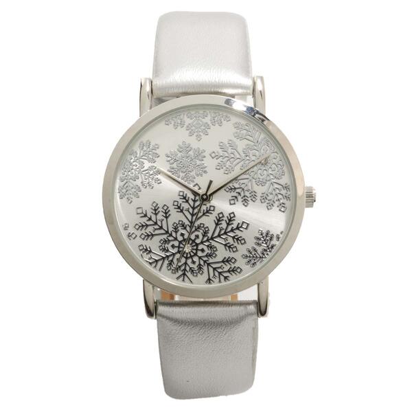 Silver-Tone Snowflake Patterned Dial Silver Strap Watch - PT10186 - image 