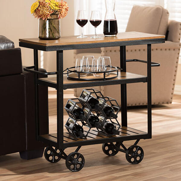 Baxton Studio Kennedy Rustic Mobile Serving Cart - image 