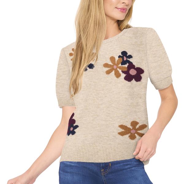 Womens Cece Short Sleeve Groovy Floral Sweater - image 