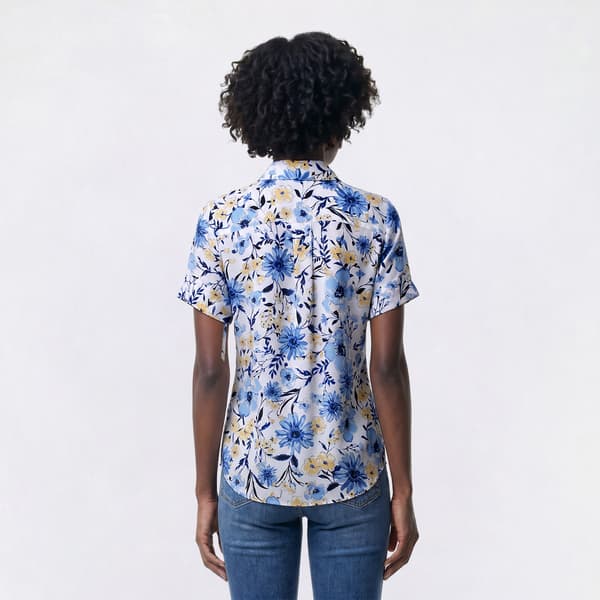 Womens Anne Klein Short Sleeve Button Front Floral Blouse