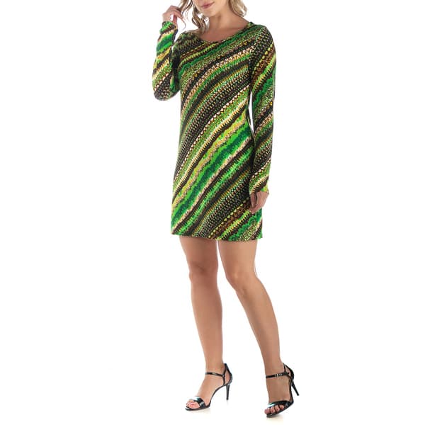 Womens 24/7 Comfort Apparel Striped Long Sleeve A-Line Dress