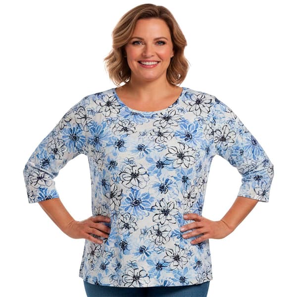 Plus Size Emily Daniels 3/4 Sleeve Floral Brunnera Blouse