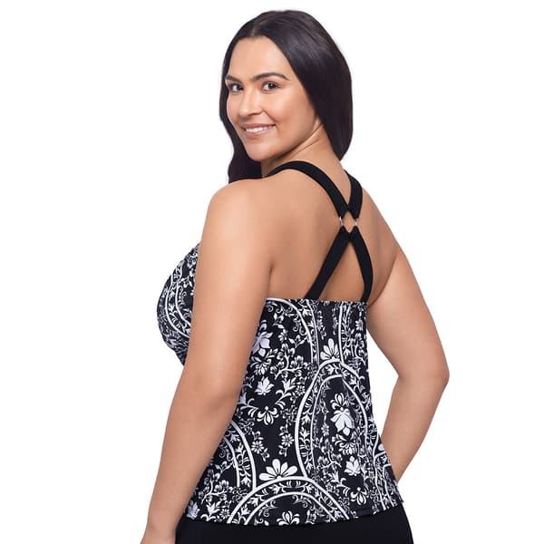 Plus Size American Beach Floral Ring Back Tankini Swim Top