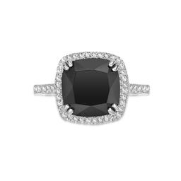 Gemminded Sterling 10mm Cushion Onyx & White Topaz Ring