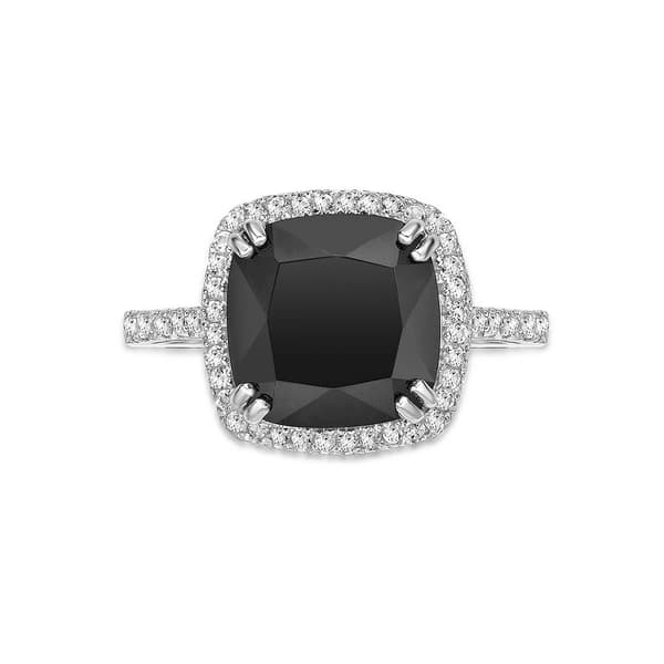 Gemminded Sterling 10mm Cushion Onyx & White Topaz Ring
