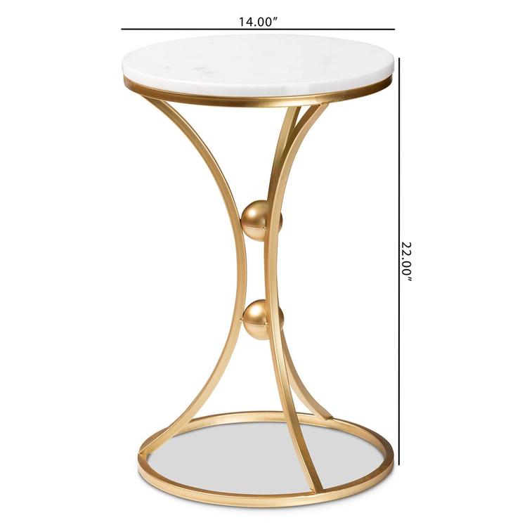 Baxton Studio Tarmon Gold Metal End Table w/ Marble Tabletop