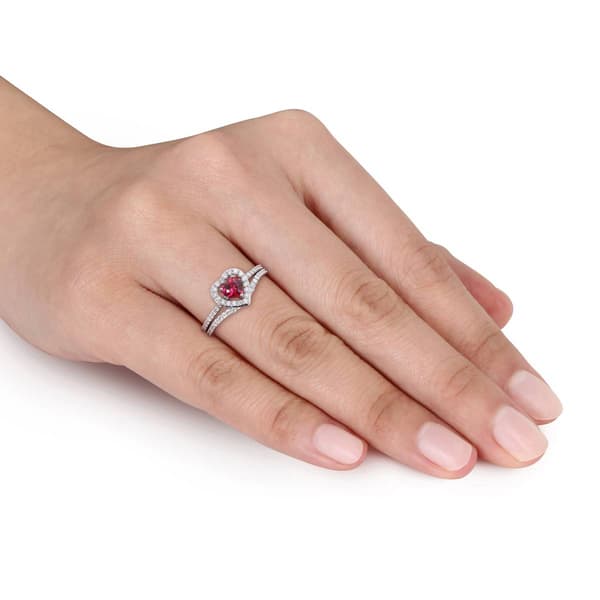 Gemstone Classics&#8482; 10kt. White Gold Ruby Heart Bridal Set