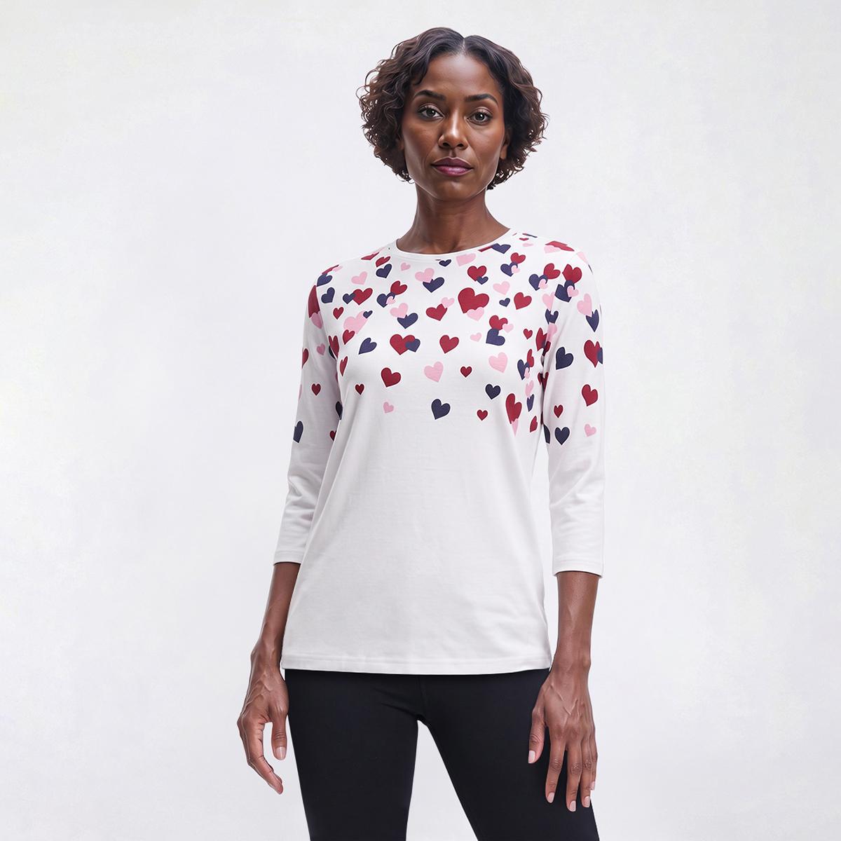 Petites Hasting & Smith 3/4 Sleeve Tossed Heart Bodice Tee