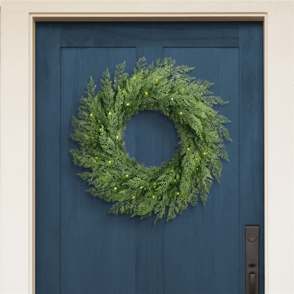 Puleo International Pre-Lit Flocked Wreath w/ Twinkle Rice Lights