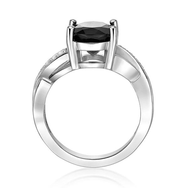 Gemminded Sterling Silver Oval Black Onyx & White Sapphire Ring