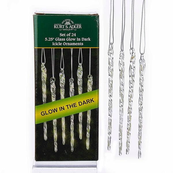 Kurt Adler Glass Glow-in-the-Dark Icicle Ornament - Set of 24 - image 