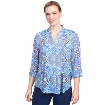 Womens Ruby Rd. Wovens Woodblock Diamond Button Front Blouse - Boscov's