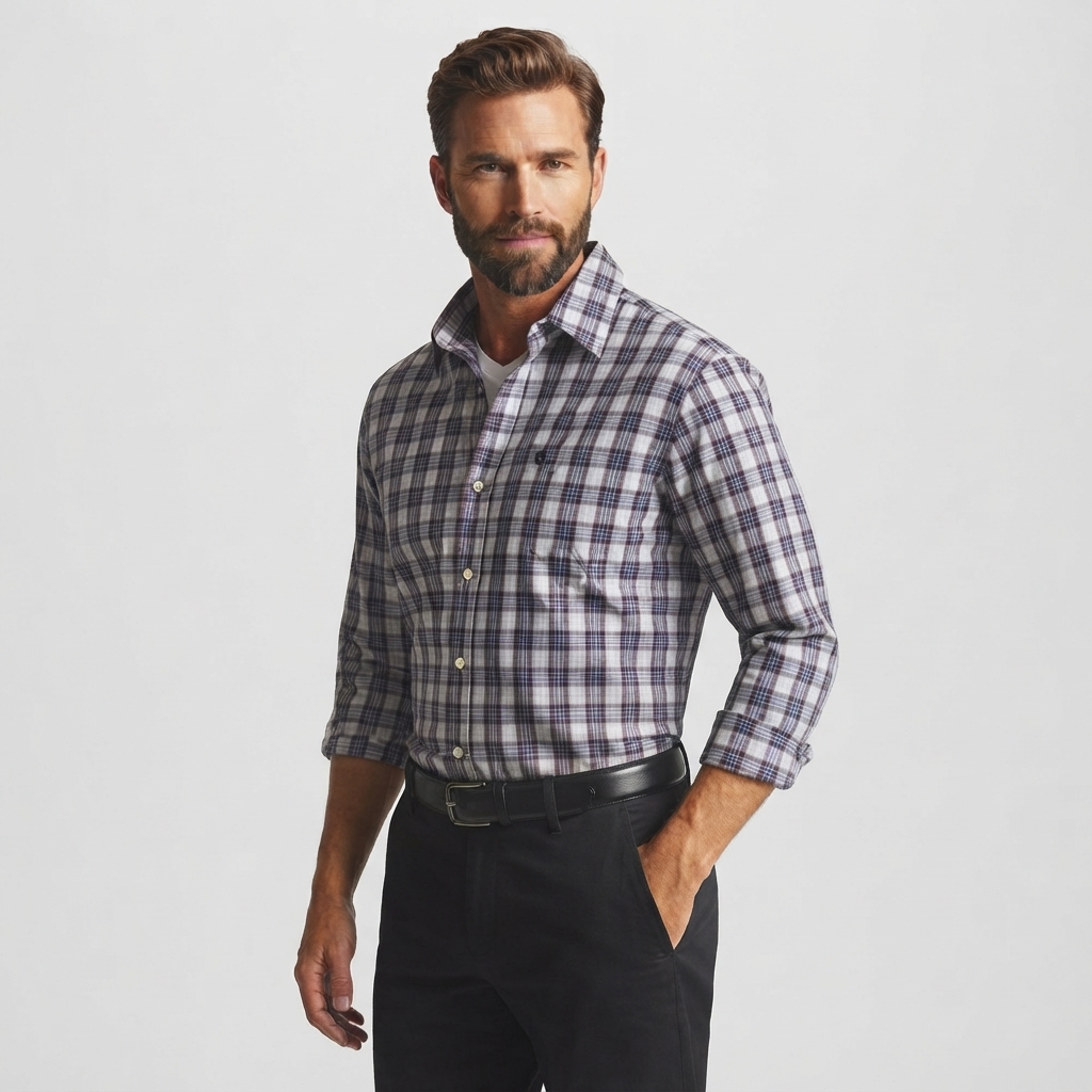 Mens Chaps Long Sleeve Stretch Plaid Button Down - Port
