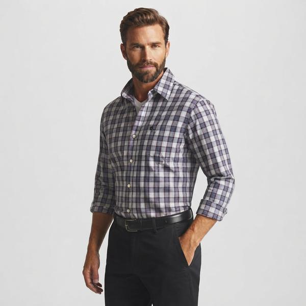 Mens Chaps Long Sleeve Stretch Plaid Button Down - Port