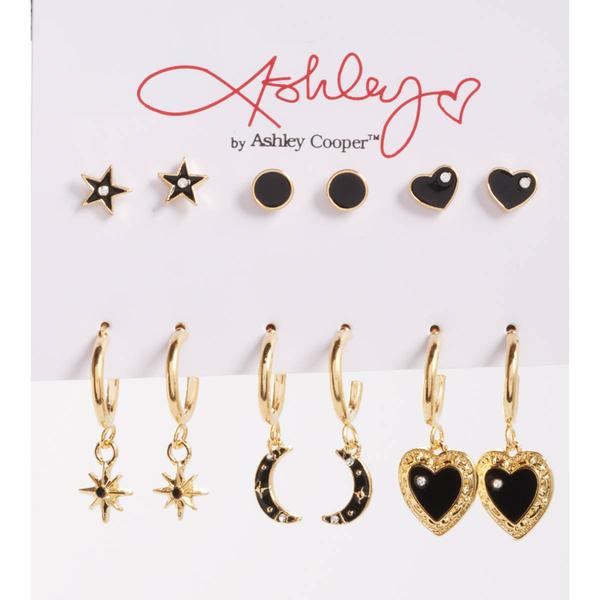Ashley Gold-Tone Starburst/Star/Heart Drop Hoop Earring Set - image 