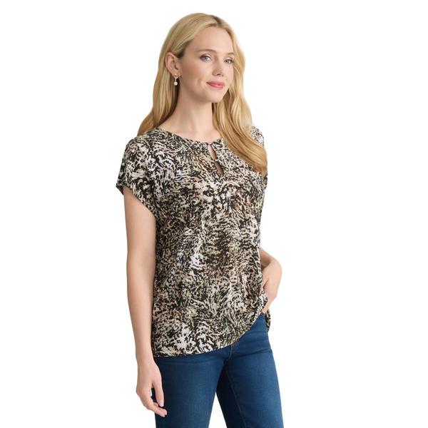 Womens Jones New York Cap Sleeve Abstract Animal Blouse