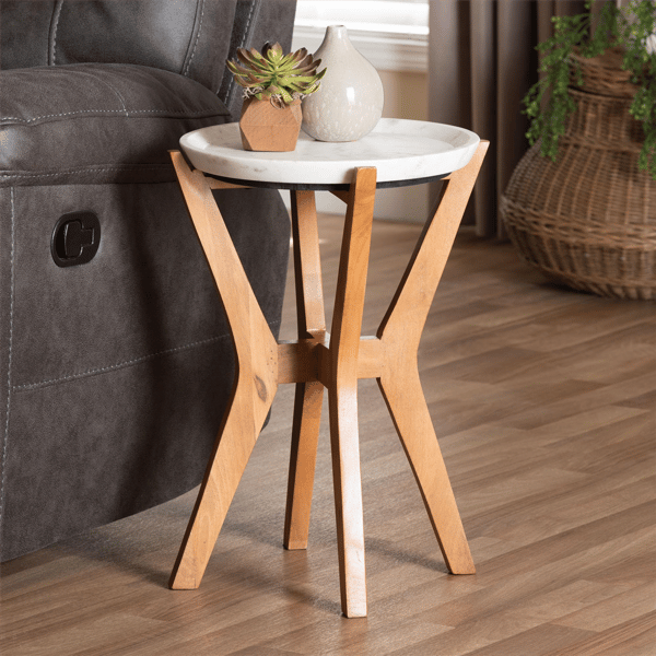 Baxton Studio Phaedra Modern Round Marble End Table