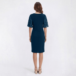Petite Connected Apparel Flutter Floral Sleeve Side Sheath Dress