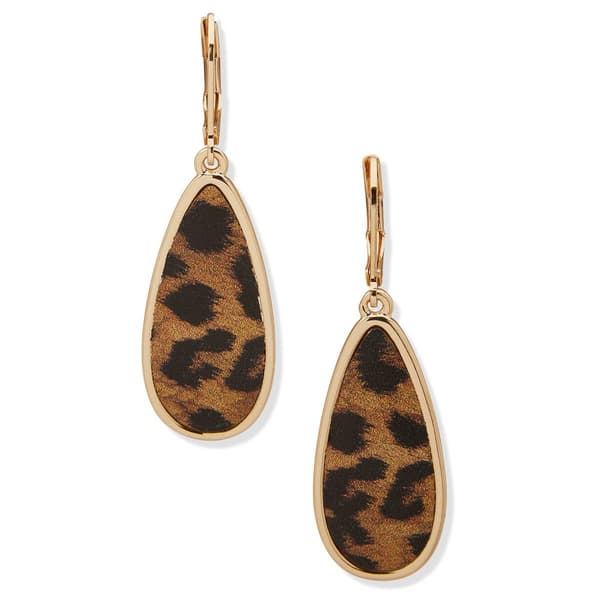 Nine West Gold-Tone & Brown Leopard Large Teardrop Earrings - image 