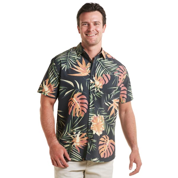 Mens Visitor Coral Flowers Short Sleeve Button Down Shirt - image 