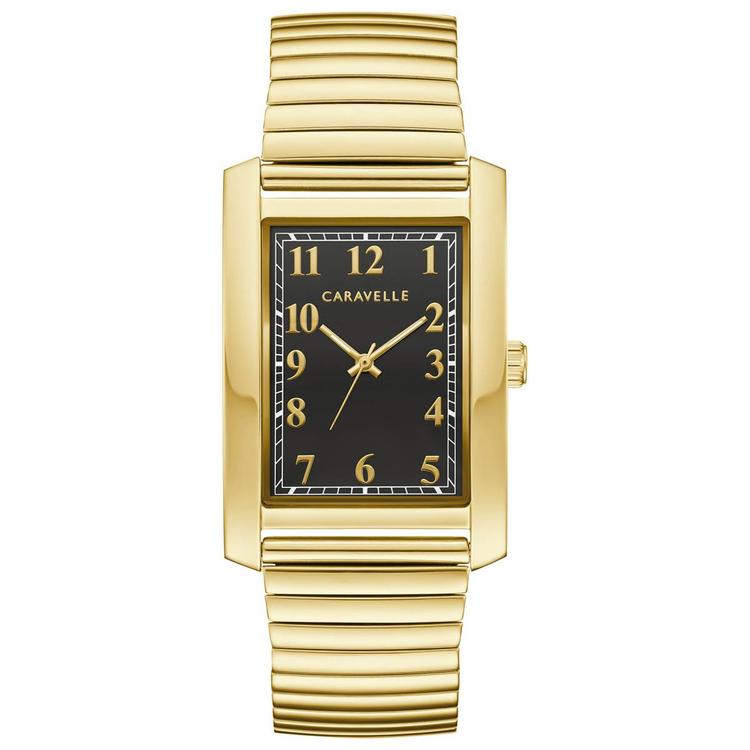 Mens Caravelle Classic Gold Tone Black Dial Watch - 44A122