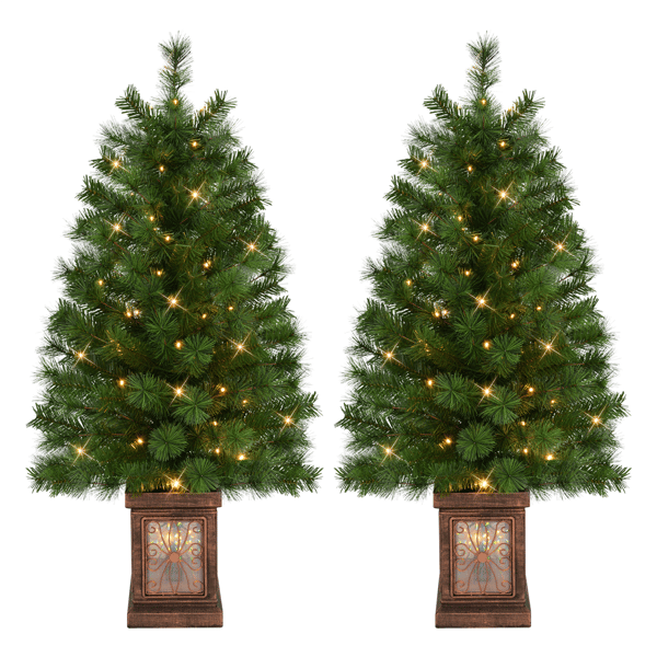 Puleo International Pre-Lit Potted Christmas Trees - Set of 2
