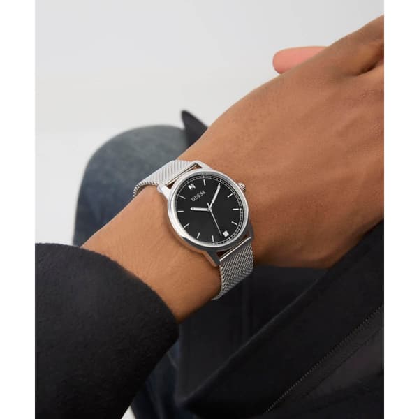 Mens Guess Silver-Tone Black Sunray Dial Watch - GW09746G1