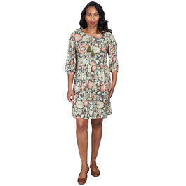 Womens Ruby Rd. Sheer Delight 3/4 Sleeve Floral Fit & Flare Dress