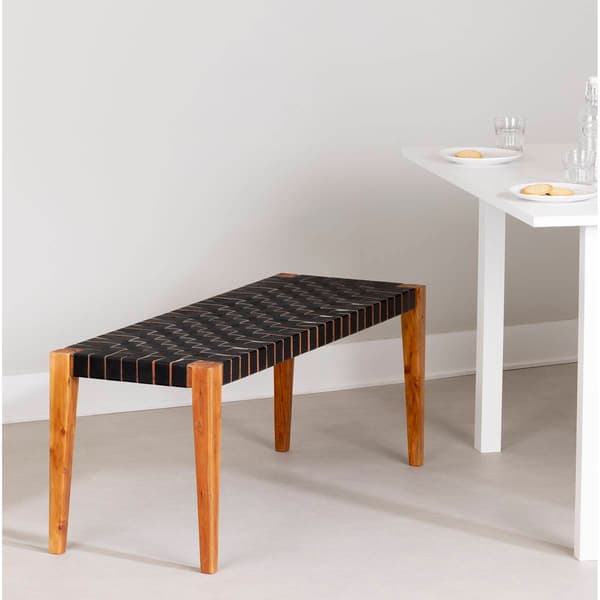 South Shore Balka Woven Matte Black Leather Bench