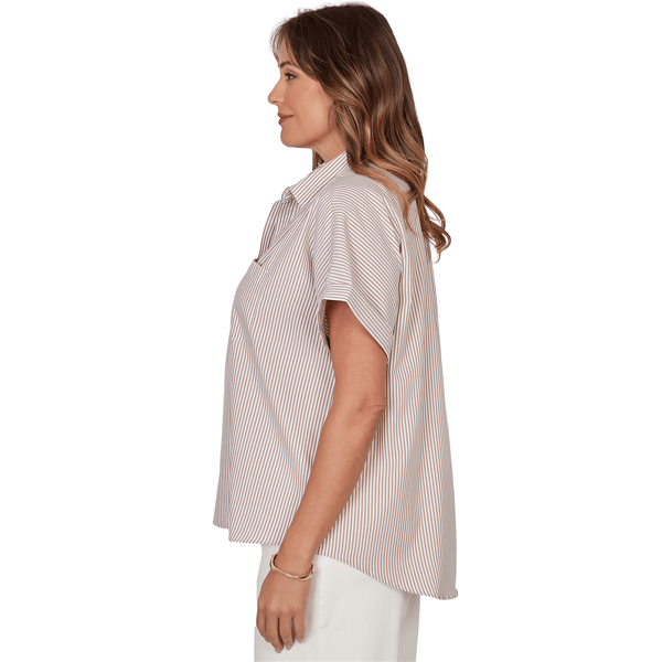 Plus Size Hearts of Palm Cool & Collected Stripe Woven Blouse