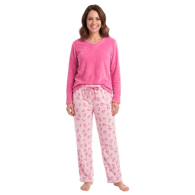 Womens Pink Laundry Long Sleeve Hearts Plush Folded Pajama Set