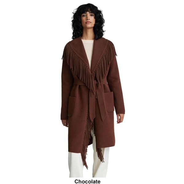 Womens NVLT Belted Fringe Wool Blend Coat