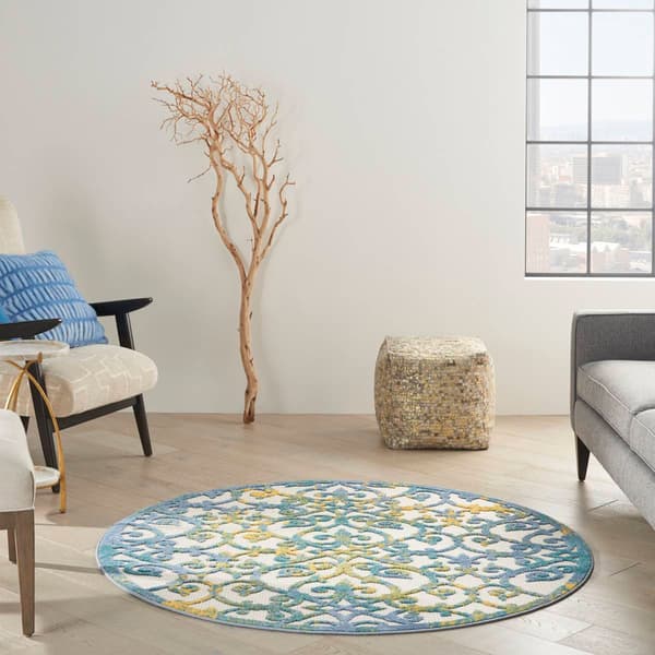 Nourison Aloha Scroll Print Indoor/Outdoor Round Rug