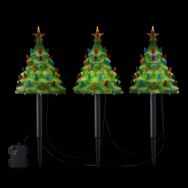 Mr. Christmas 9in. Lit Blow Mold Pathway Trees - Set of 3