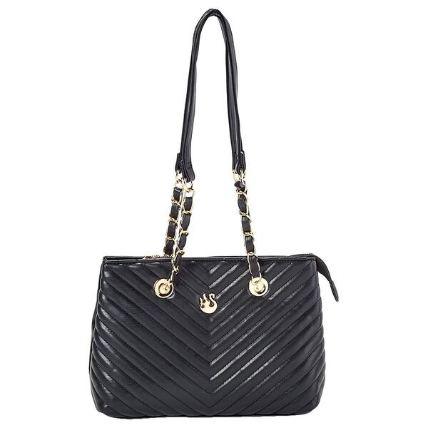 Gloria Vanderbilt Chevron Shoulder Quilt Tote - Black - image 