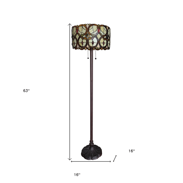 HomeRoots 63in. Beige Torchiere Floor Lamp With Glass Drum Shade