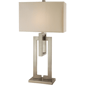 HomeRoots 36in. Nickel Iron Geometric Table Lamp with Ivory Shade - image 1