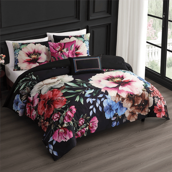 Bebejan Black Night Poppies 5pc. Reversible Comforter Set