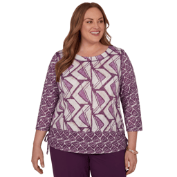 Plus Size Alfred Dunner Good To Go 3/4 Sleeve Geometric Blouse