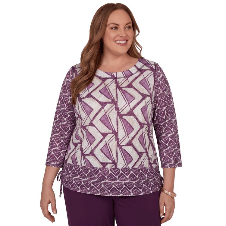 Plus Size Alfred Dunner Good To Go 3/4 Sleeve Geometric Blouse