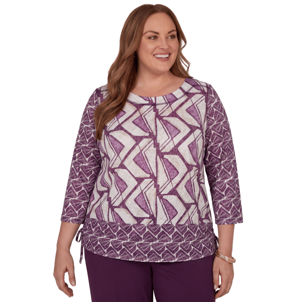 Plus Size Alfred Dunner Good To Go 3/4 Sleeve Geometric Blouse - image 