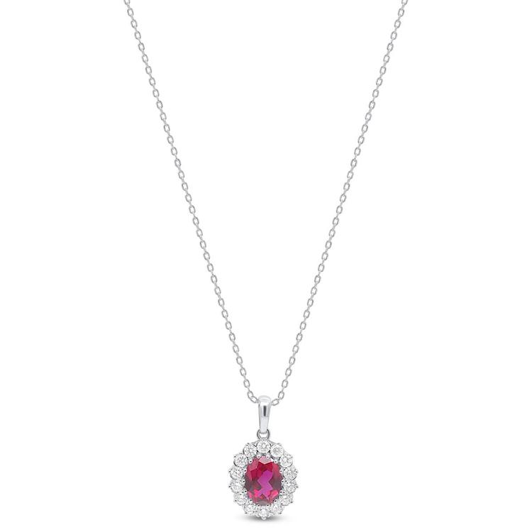Nova Star(R) Sterling Silver & Oval Lab Grown Ruby Pendant Necklace