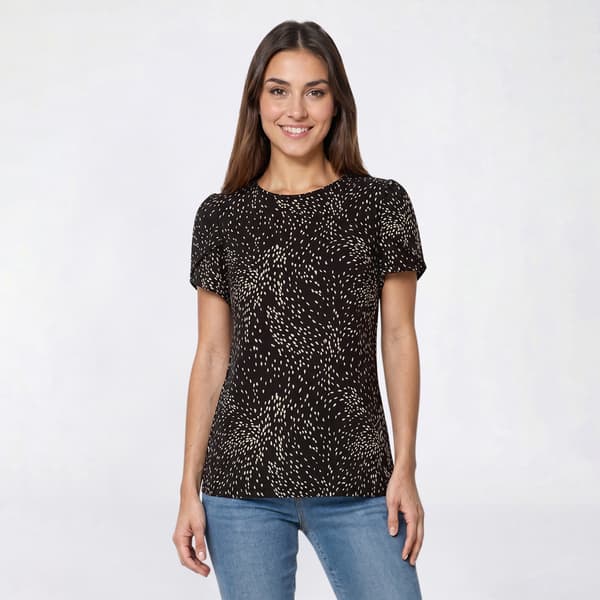 Womens AK Anne Klein Short Pleat Tulip Sleeve Speckled Blouse - image 